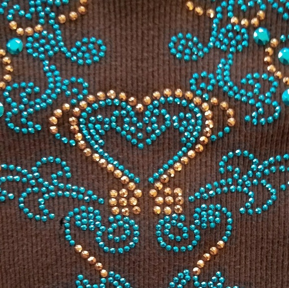Brown Top with Copper/Turquoise Rhinestones - Picture 2 of 8